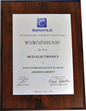 AWARD FOR DOMITO GARDEN CONTROLL SYSTEM 